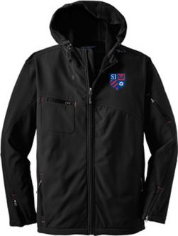 Textured Hooded Soft Shell Jacket, Black/Red